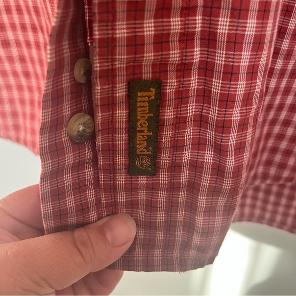 Men’s Timberland Weathergear Short Sleeve Red White Plaid Button Down Shirt XL - Picture 6 of 8